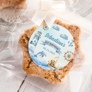 Ahoy Sailor Nautical Boat Blue 1st Birthday Classic Round Sticker