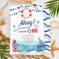Ahoy sailor nautical boat blue red 1st birthday