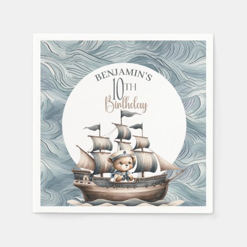 Ahoy Sailor Nautical Boys 10th Birthday Napkins