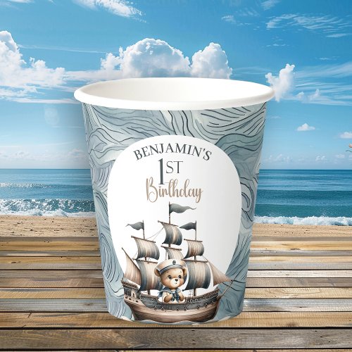 Ahoy Sailor Nautical Boys 1st Birthday Paper Cups
