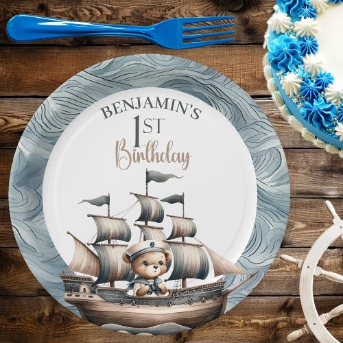 Ahoy Sailor Nautical Boys 1st Birthday Paper Plates