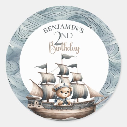 Ahoy Sailor Nautical Boys 2nd Birthday Classic Round Sticker