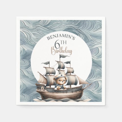 Ahoy Sailor Nautical Boys 6th Birthday Napkins