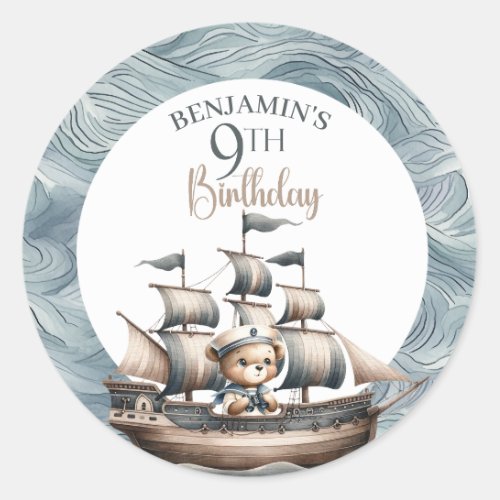 Ahoy Sailor Nautical Boys 9th Birthday Classic Round Sticker