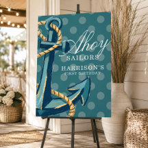Ahoy Sailors First Birthday Welcome Sign
