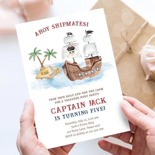 Ahoy Shipmates! Pirate Ship Treasure Boy Birthday Invitation (Creator Uploaded)