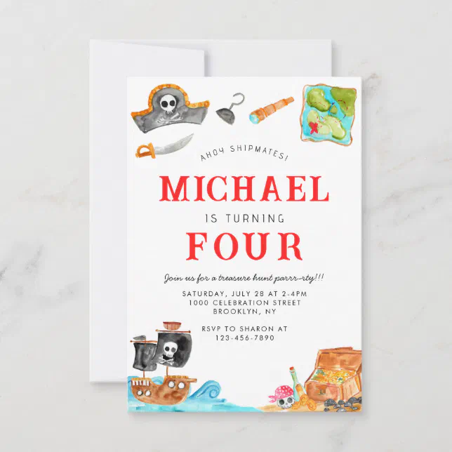 Ahoy Shipmates Treasure Hunt Ship Pirate Birthday Note Card | Zazzle