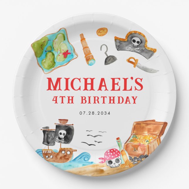 Ahoy Shipmates Treasure Hunt Ship Pirate Birthday Paper Plates (Front)