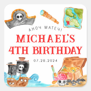 Ahoy Shipmates Treasure Hunt Ship Pirate Birthday Square Sticker