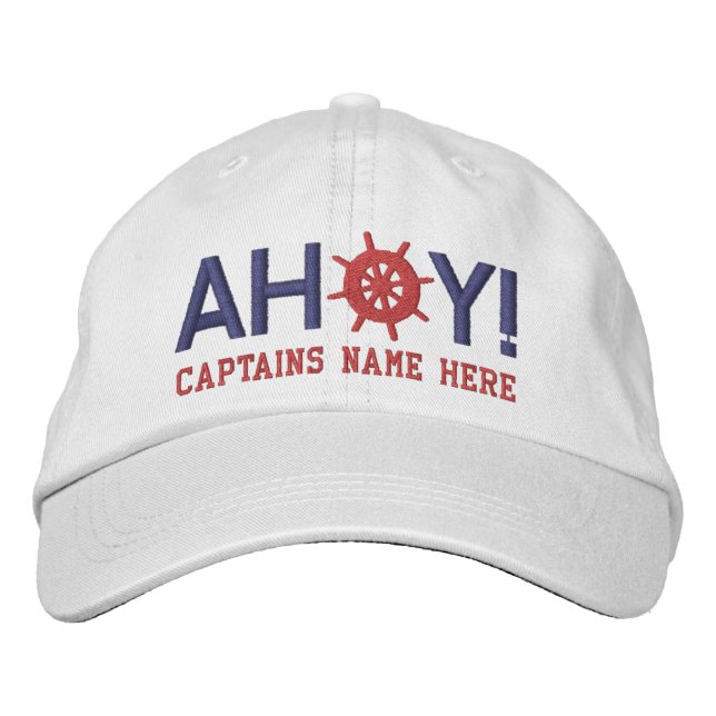 Ahoy Ships Wheel Captains Personalized Embroidered Baseball Cap (Front)