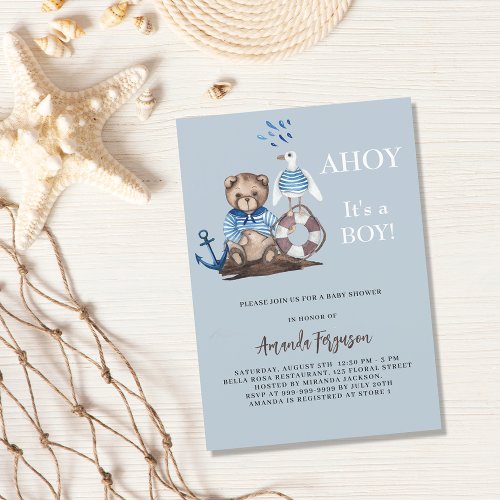 Ahoy teddy bear boy sailor luxury Baby Shower Invitation
