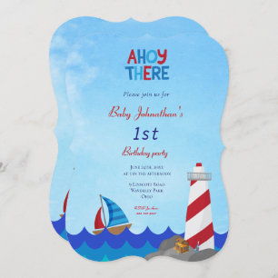 Ahoy There Nautical 1st Birthday Sailboat Invitation