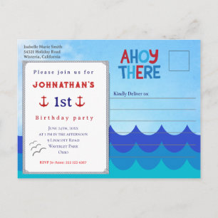 Ahoy There Nautical Theme 1st Birthday Party  Post Postcard