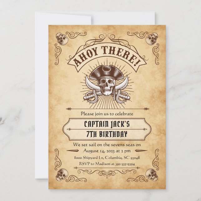 Ahoy There Pirate Birthday Invitation (Front)