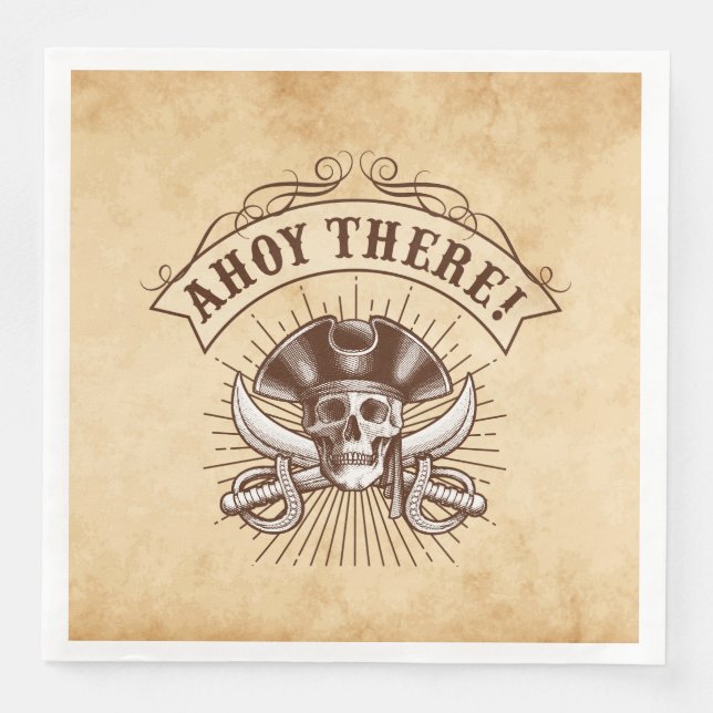 Ahoy There Pirate Birthday Paper Dinner Napkins (Front)