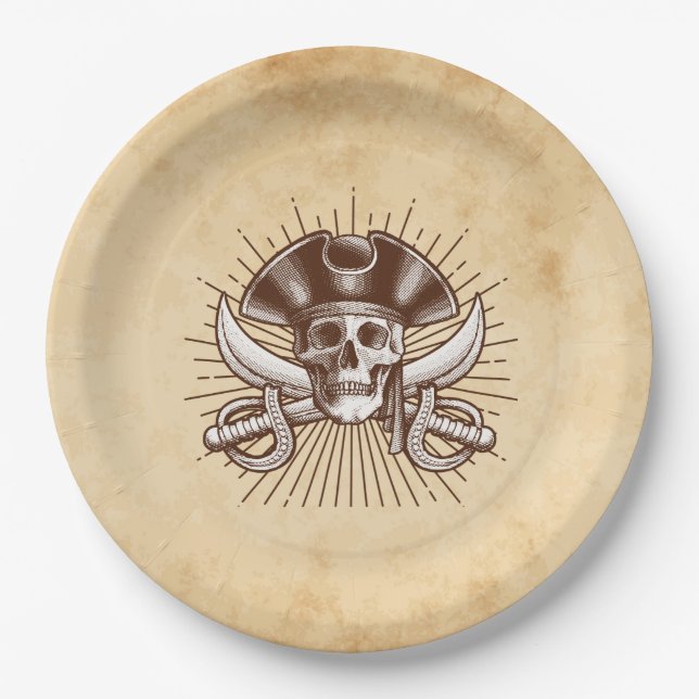 Ahoy There Pirate Birthday Paper Plates (Front)