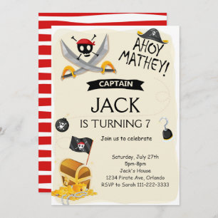 Ahoy Treasure Map Pirate Birthday Invitation