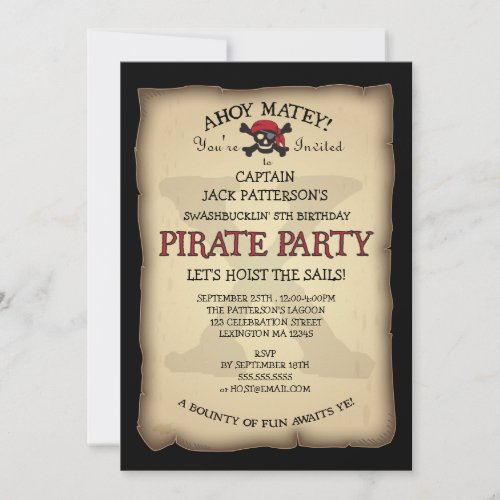 Ahoy Treasure Map Pirate Birthday Party Invitation