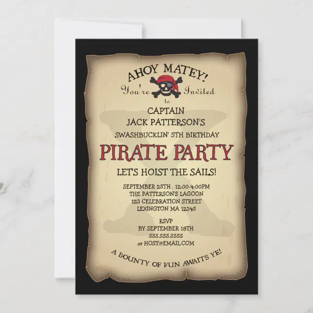 Ahoy Treasure Map Pirate Birthday Party Invitation | Zazzle