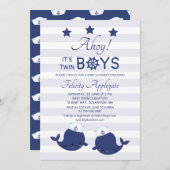 A'hoy Twin Boys Blue Whales Boys Baby Shower Invitation (Front/Back)