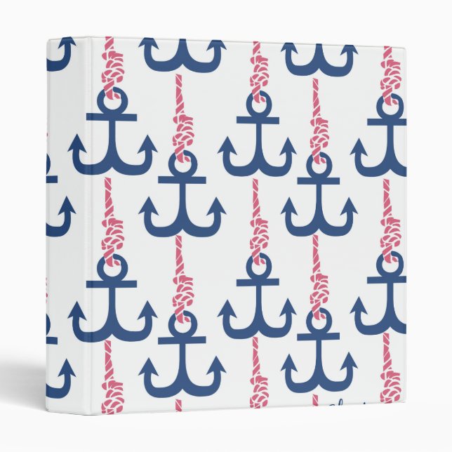Ahoy Vintage Anchor pattern. 3 Ring Binder (Front/Spine)