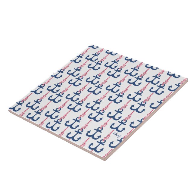 Ahoy Vintage Anchor pattern. Ceramic Tile (Side)