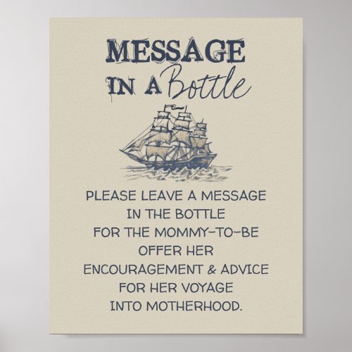 Ahoy vintage nautical message in a bottle baby poster