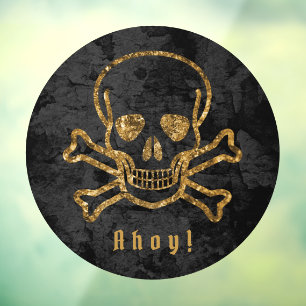 Ahoy! Vintage Pirate Gold Skull Bones Window Cling