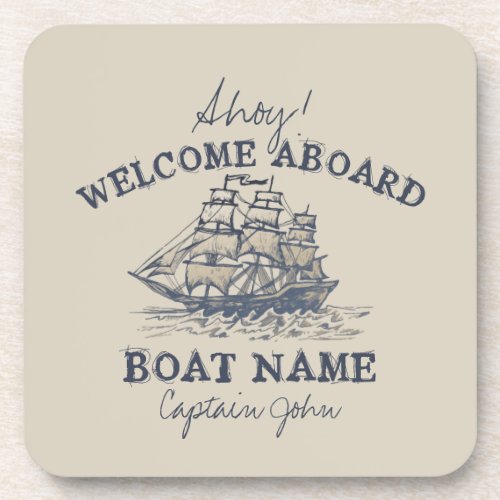 Ahoy Welcome aboard Personalized Vintage Nautical Beverage Coaster