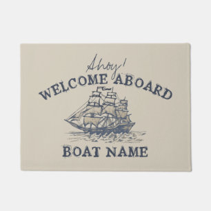 Ahoy! Welcome aboard Personalized Vintage Nautical Doormat