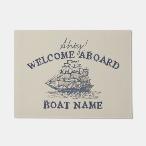Ahoy Welcome aboard Personalized Vintage Nautical Doormat