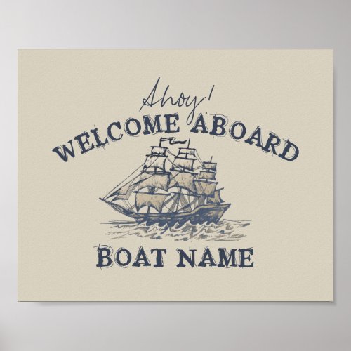 Ahoy Welcome aboard Personalized Vintage Nautical Poster