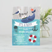 Ahoy Whale Baby Shower Invitation (Standing Front)