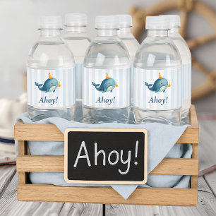 Ahoy Whale Nautical    Ocean Birthday Party Water Bottle Label
