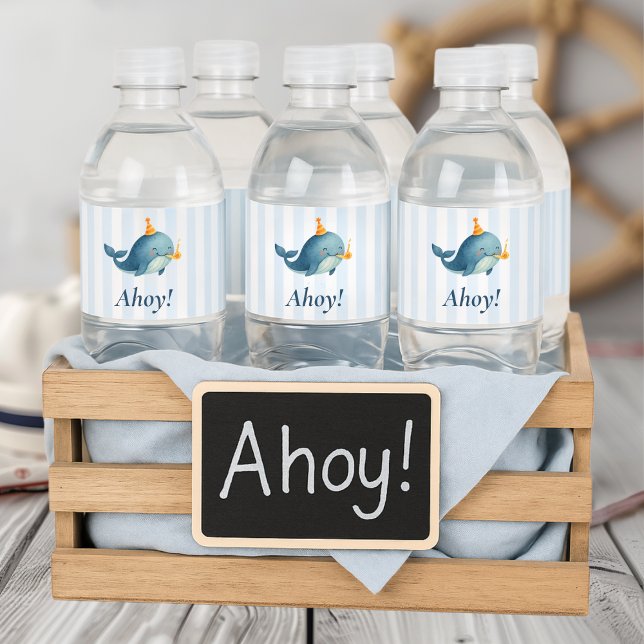 Ahoy Whale Nautical  | Ocean Birthday Party Water Bottle Label (Creator Uploaded)