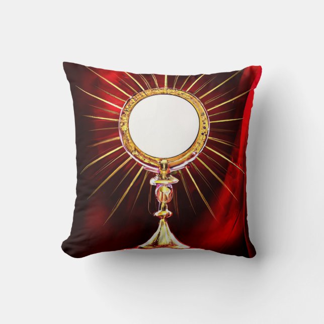 AI Art Blessed Sacrament Host in a Monstrance 1 Throw Pillow (Front)