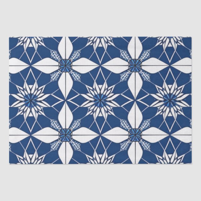 AI Art Blue White Floral Tissue Paper (Front)