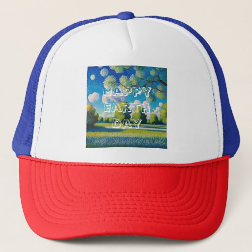 AI Art Happy Earth Day Transparent Text  Trucker Hat