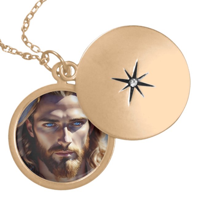 AI art  Jesus Christ - Protector Gold Plated Necklace (Front)
