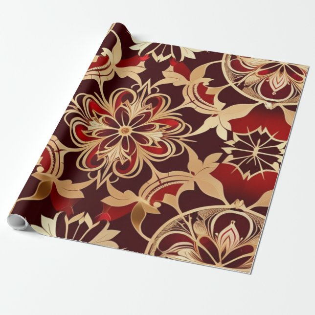 AI Art Luxe Gold Red Wrapping Paper (Unrolled)