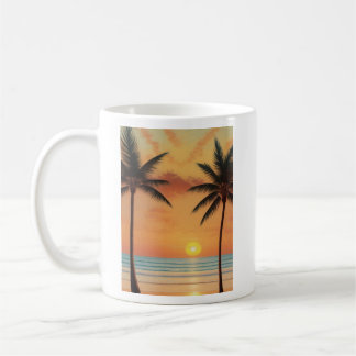 AI Art Morning Sunrise Beach Palm Trees Coffee Mug