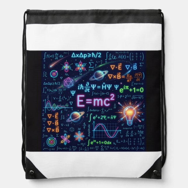 AI Art Physics E=mc² Science Drawstring Backpack - (Front)