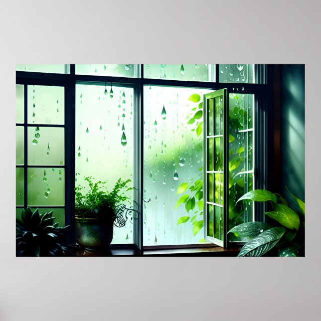 AI Art Rain View From My Windows Poster (Front)