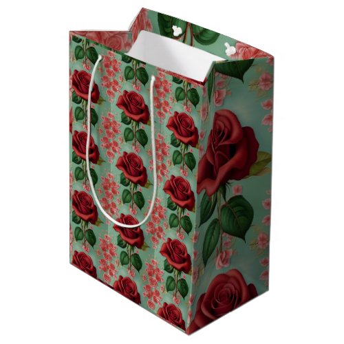 AI Art Red Rose Green Medium Gift Bag 