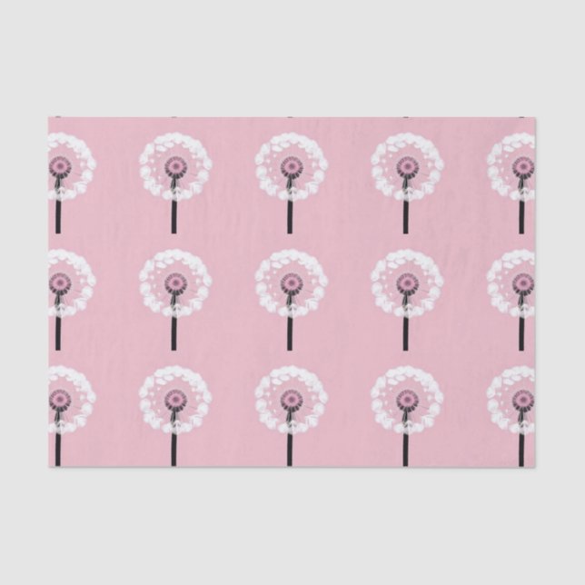 AI Art White Dandelions Pink Tissue Paper  (Front)