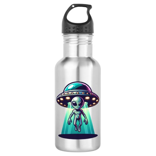  Ai Art with UFO Beaming up an Alien Stainless Steel Water Bottle