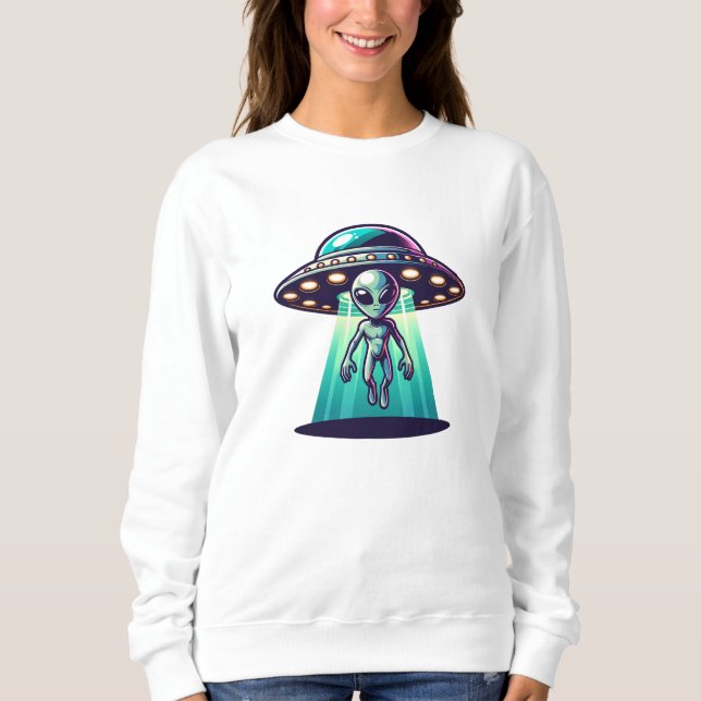  Ai Art with UFO Beaming up an Alien  Sweatshirt (Front)