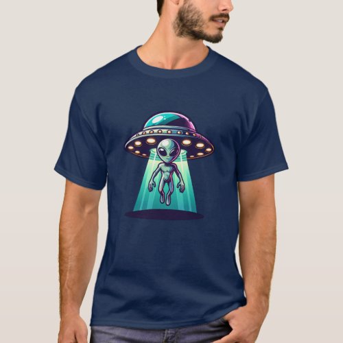  Ai Art with UFO Beaming up an Alien  T_Shirt