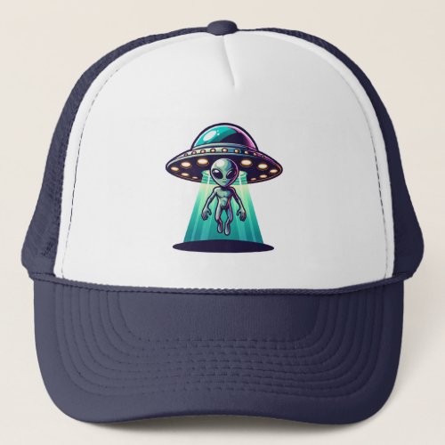  Ai Art with UFO Beaming up an Alien  Trucker Hat