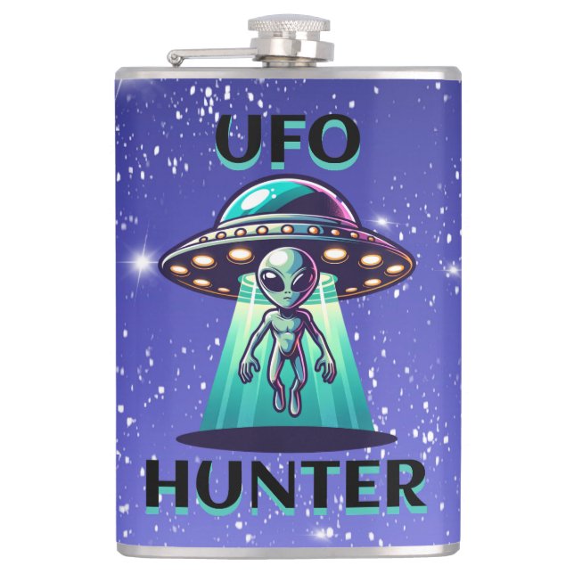  Ai Art with UFO Beaming up an Alien | UFO Hunter Flask (Front)
